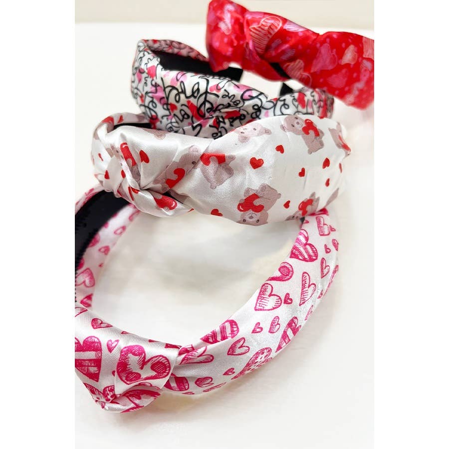 Valentines Day Satin Heart Print Headband: MIX COLOR / ONE(12)