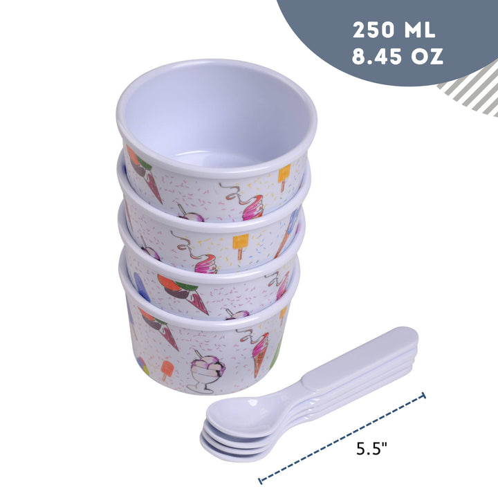 8-Piece Melamine Ice Cream Cups with Spoons Set