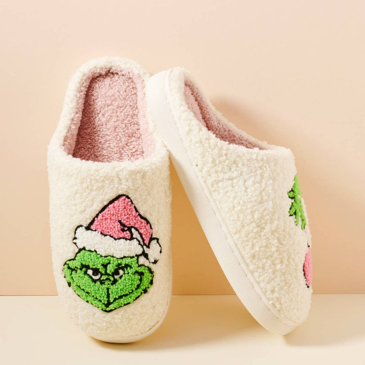 Christmas Monster Home Slippers: Pink