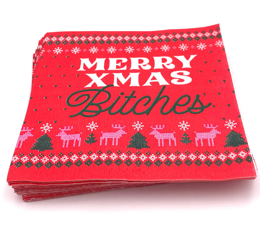 Funny Christmas Cocktail Napkins | Merry Xmas B*tches - 20ct