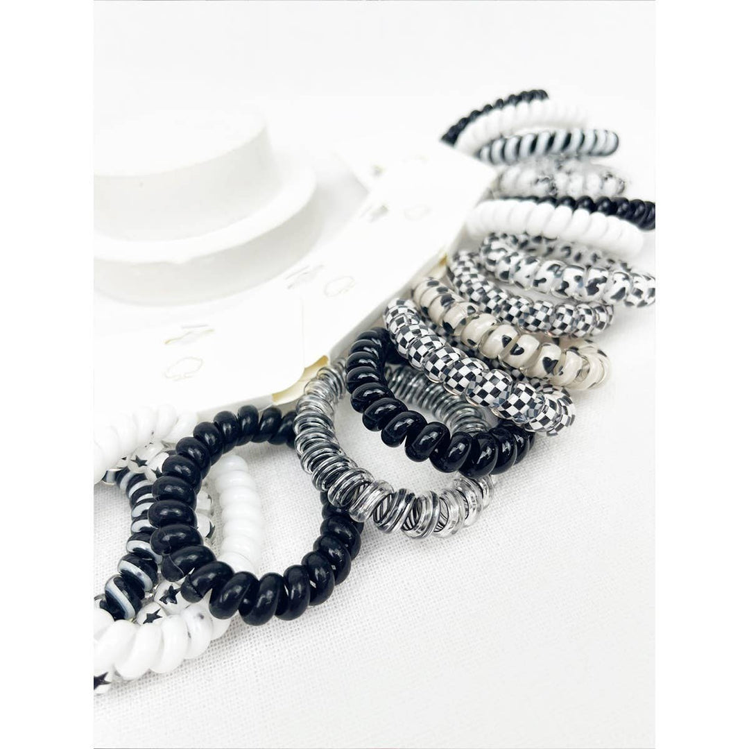 Black and White Multi Design Spiral Hair Ties: MIX COLOR / ONE(12)