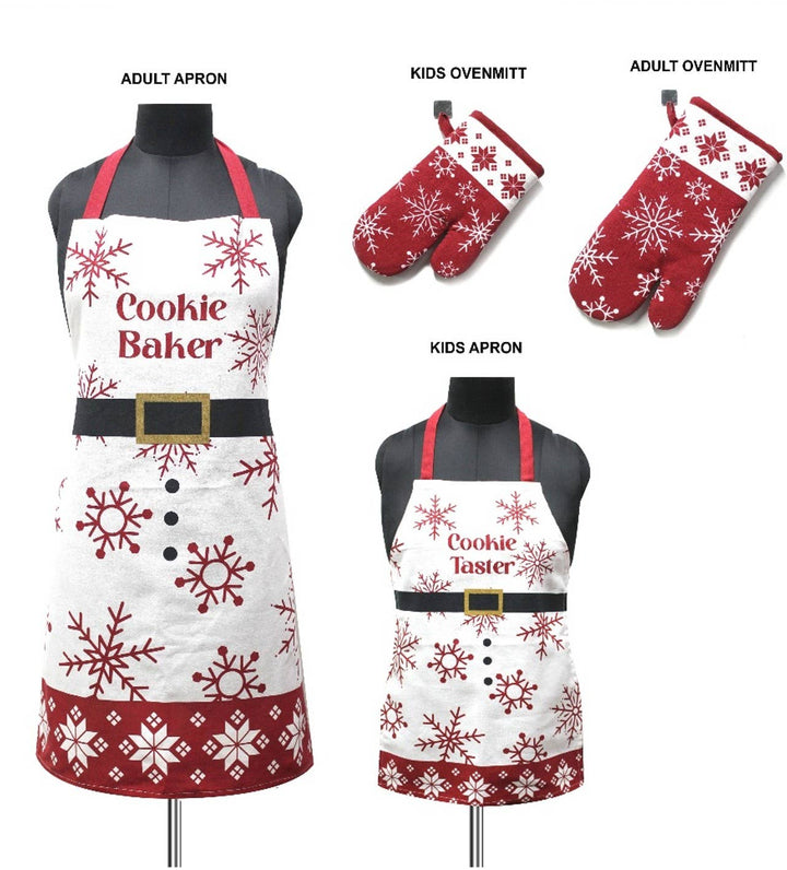 4-Pack Christmas Baking Aprons & Ovenmitts: Mommy and Me Set