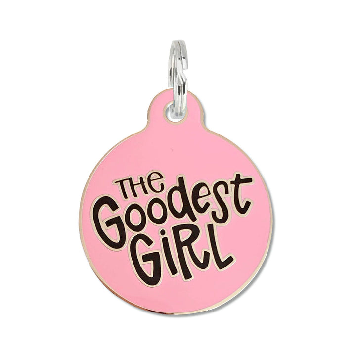 Dog ID Tag with Personalized QR Code - The Goodest Girl : Pink / Engraved QR Code / Small 1"