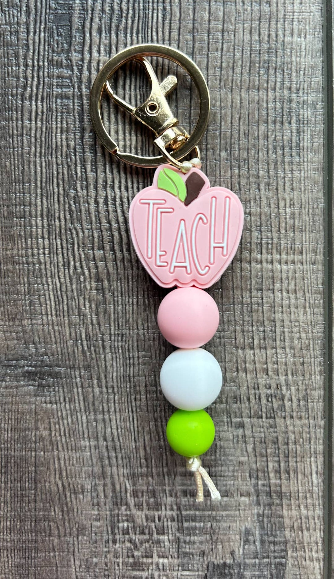 Teacher Focal Bead Small Keychain : Red Apple