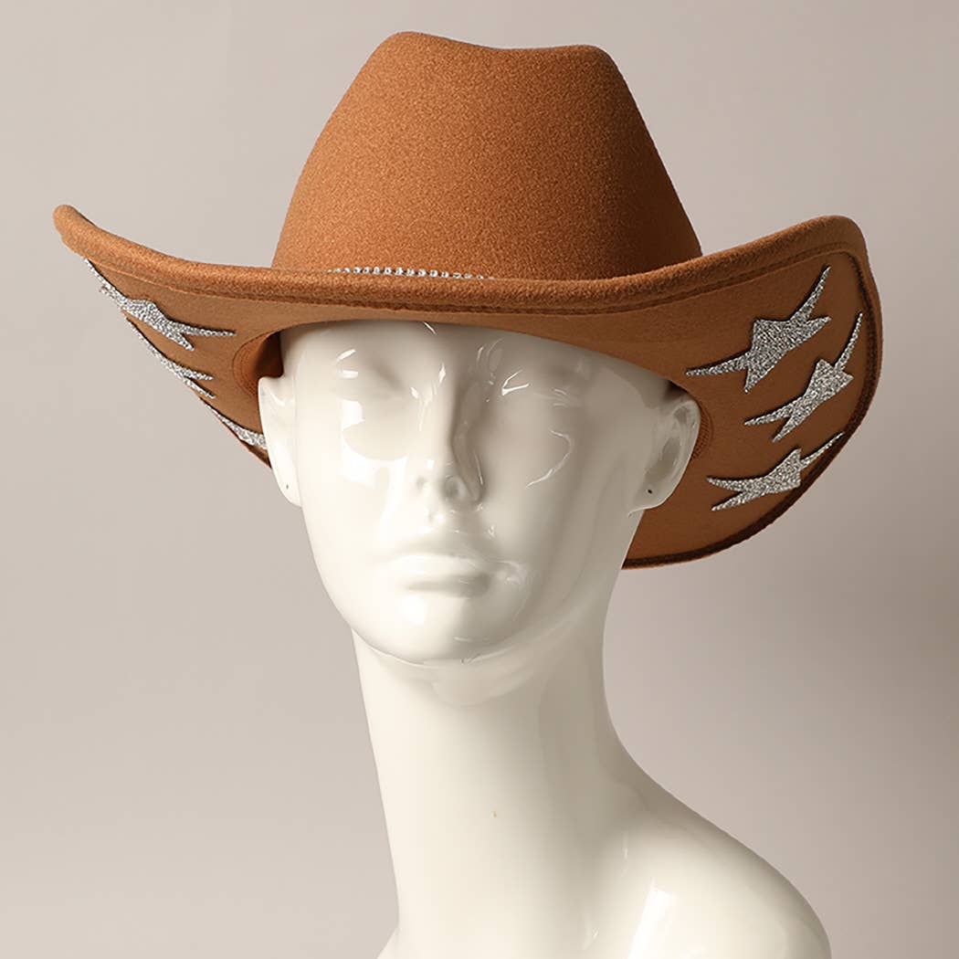 Vegan Felt Star Rhinestone Trim Cowboy Hat: NCP / ONE SIZE