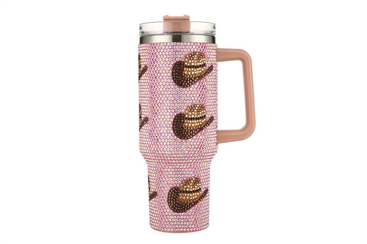 Blinged WESTERN HAT Themed  Insulated Tumbler Cup: White