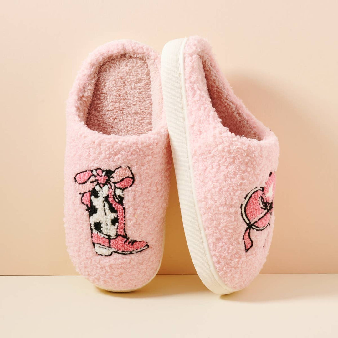 Western Boots and Hat Home Slippers: Pink / Large / 4DL98006