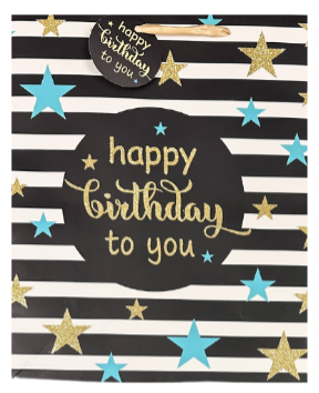 Happy Birthday Gift Bag - dark color with patterns: Medium