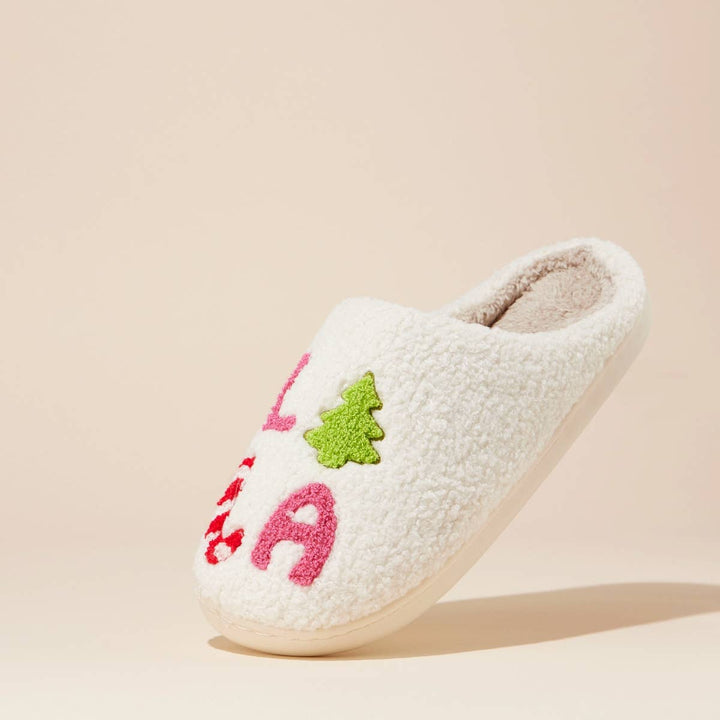 ‘FALALALA’ Tree Fuzzy Home Slippers: Pink / Medium / 4DL98012