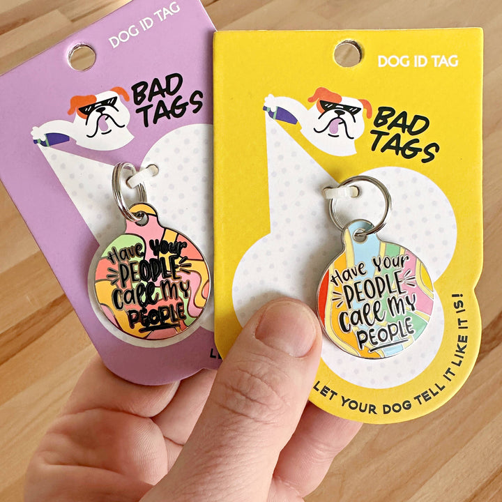 Dog ID Tag with Personalized QR Code - Call My People: Pink Multi / Large / Engraved QR Code