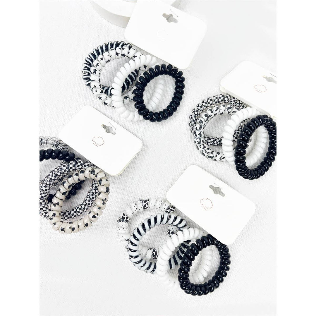 Black and White Multi Design Spiral Hair Ties: MIX COLOR / ONE(12)