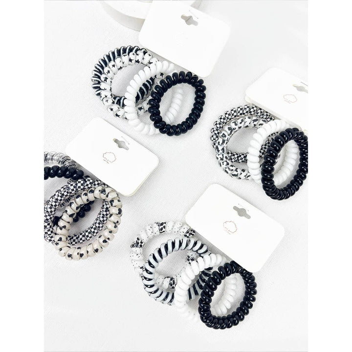 Black and White Multi Design Spiral Hair Ties: MIX COLOR / ONE(12)