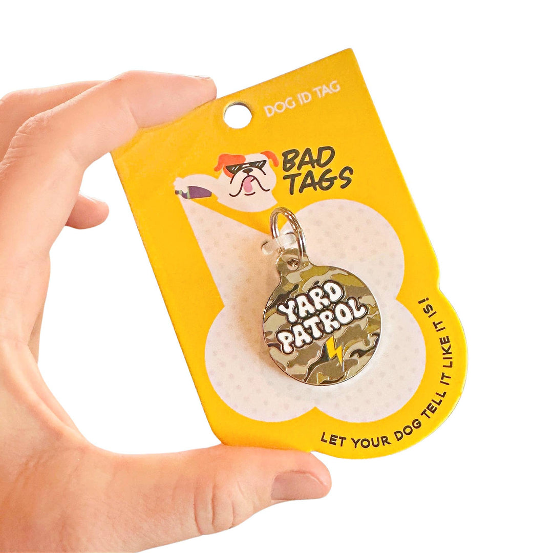 Camo Dog ID Tag w/ Personalized QR Code - Yard Patrol : Engraved QR Code / Small 1"