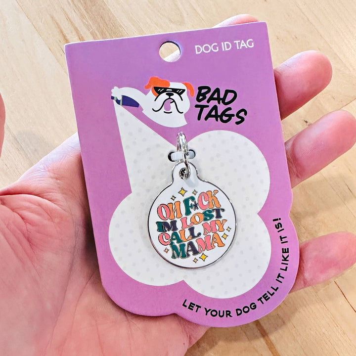 Dog ID Tag w/ Personalized QR Code - F*ck I'm Lost Call Mama: Large / Engraved QR Code