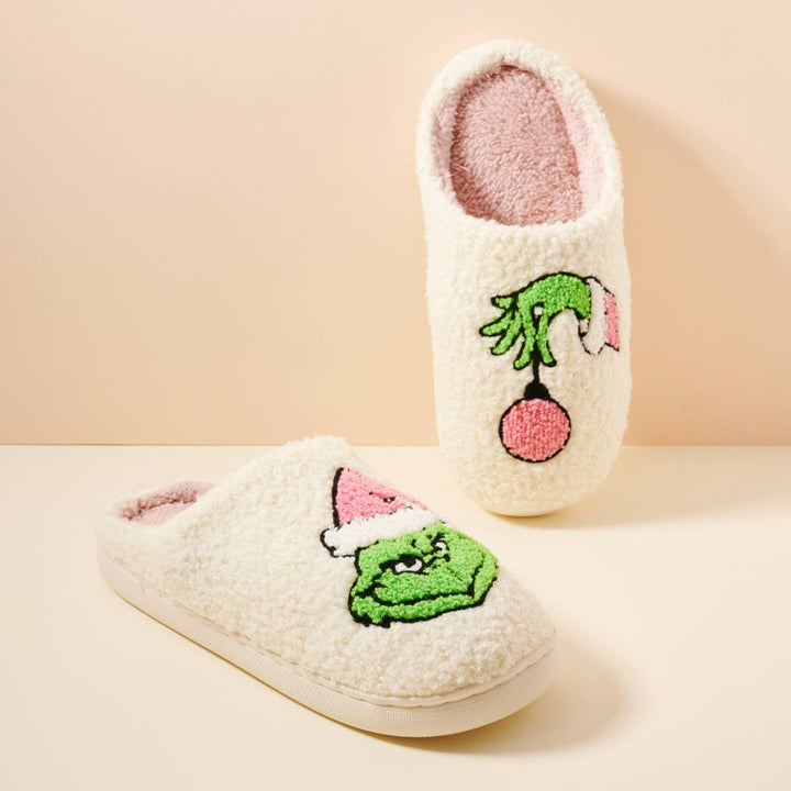 Christmas Monster Home Slippers: Pink