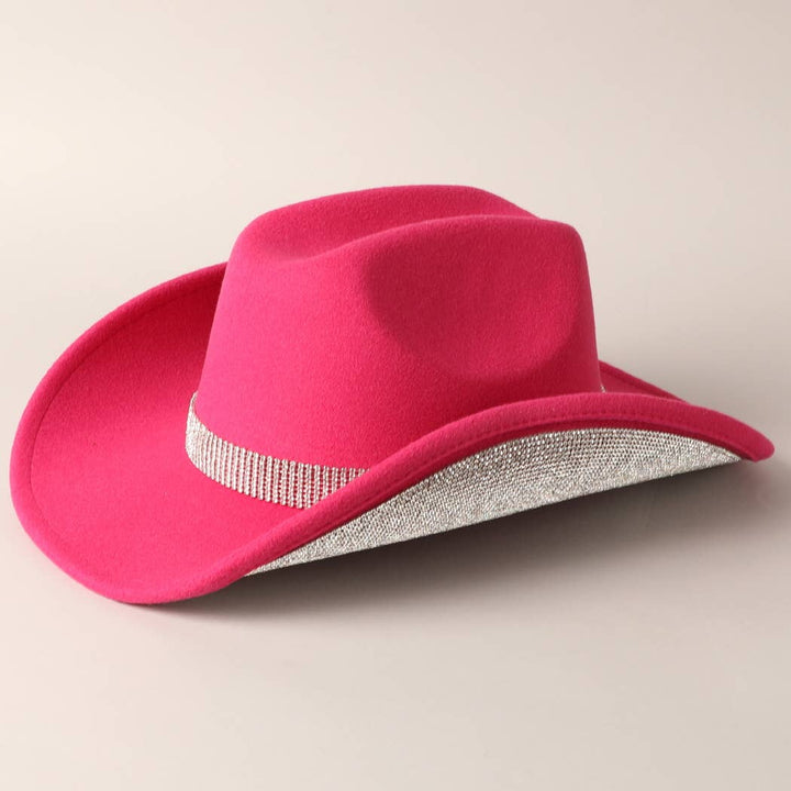 Vegan Felt Cowboy Hat with Rhinestone Trim: HPKC / ONE SIZE