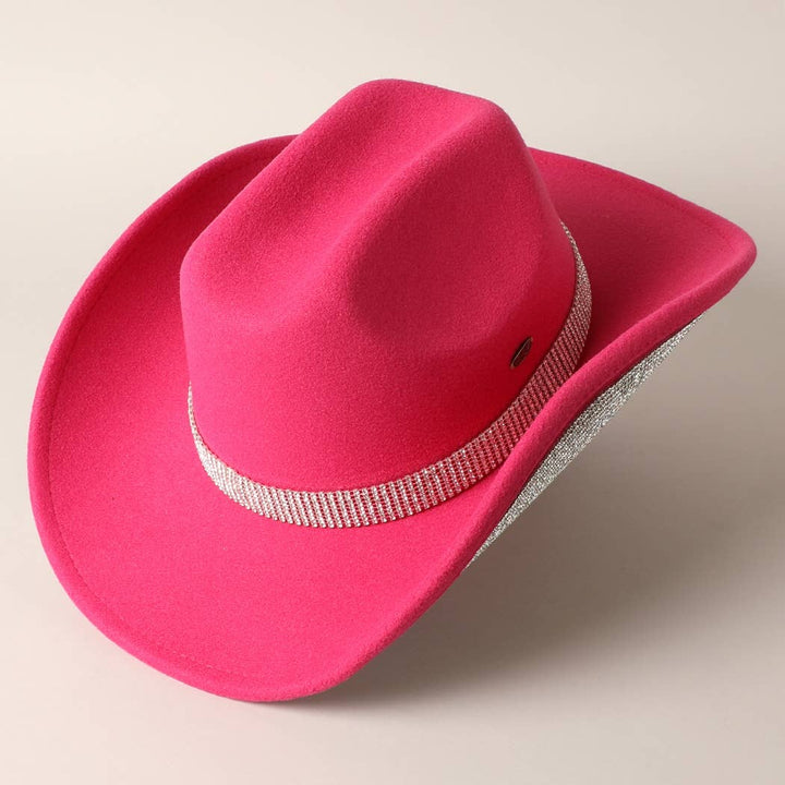 Vegan Felt Cowboy Hat with Rhinestone Trim: HPKC / ONE SIZE