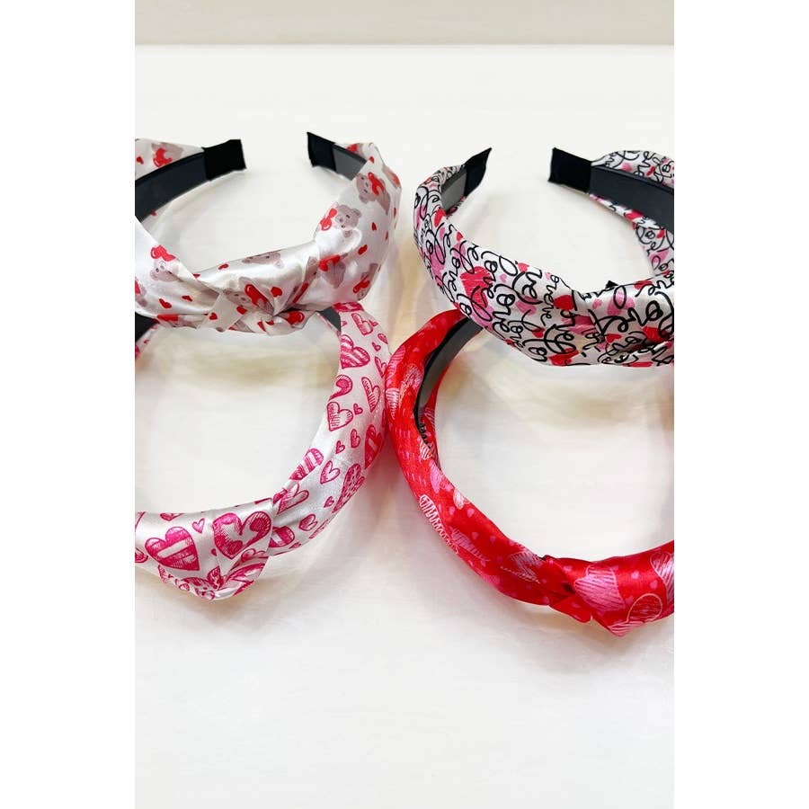 Valentines Day Satin Heart Print Headband: MIX COLOR / ONE(12)
