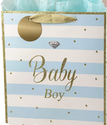 Baby Shower Bag - Baby Mobile & Stripes, glitter accents: Large