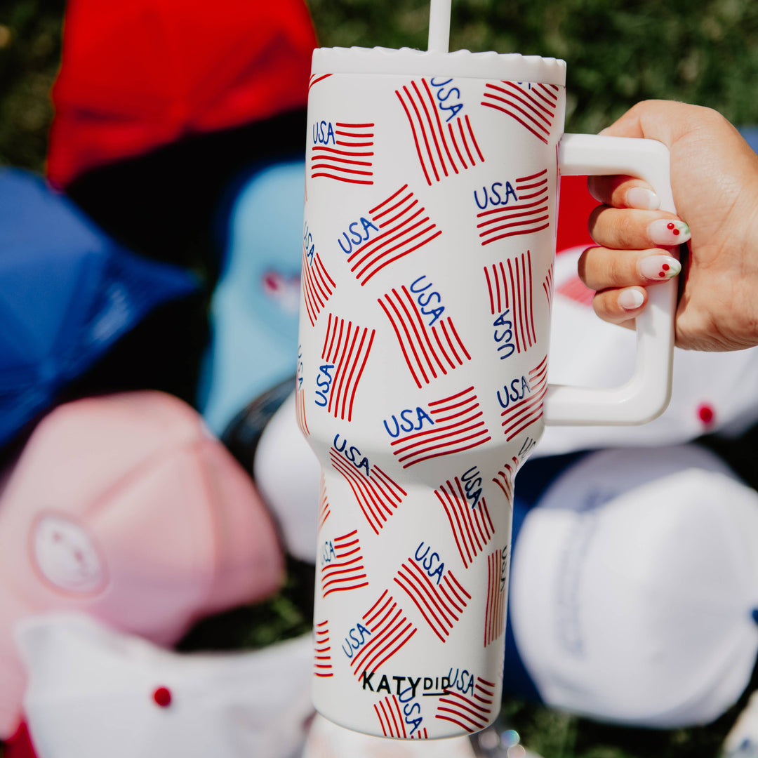 "USA" Flags Repeat Wholesale Tumbler Cup: White