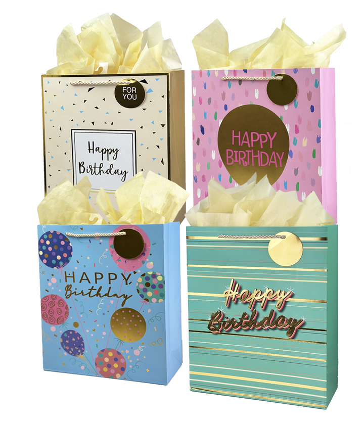 Happy Birthday Gift Bag - Pastel color with patterns: Medium