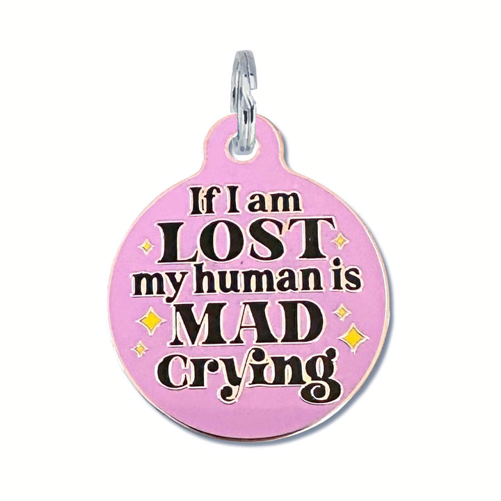 Dog ID Tag with Personalized QR Code - Mad Crying: Large / Light Purple / Engraved QR Code