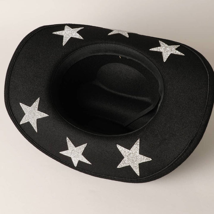 Vegan Felt Star Rhinestone Trim Cowboy Hat: NCP / ONE SIZE