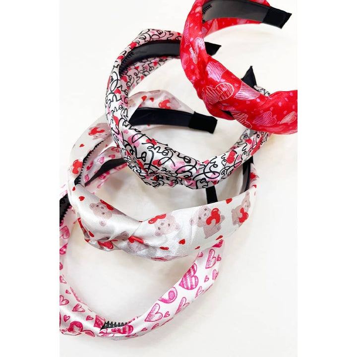 Valentines Day Satin Heart Print Headband: MIX COLOR / ONE(12)