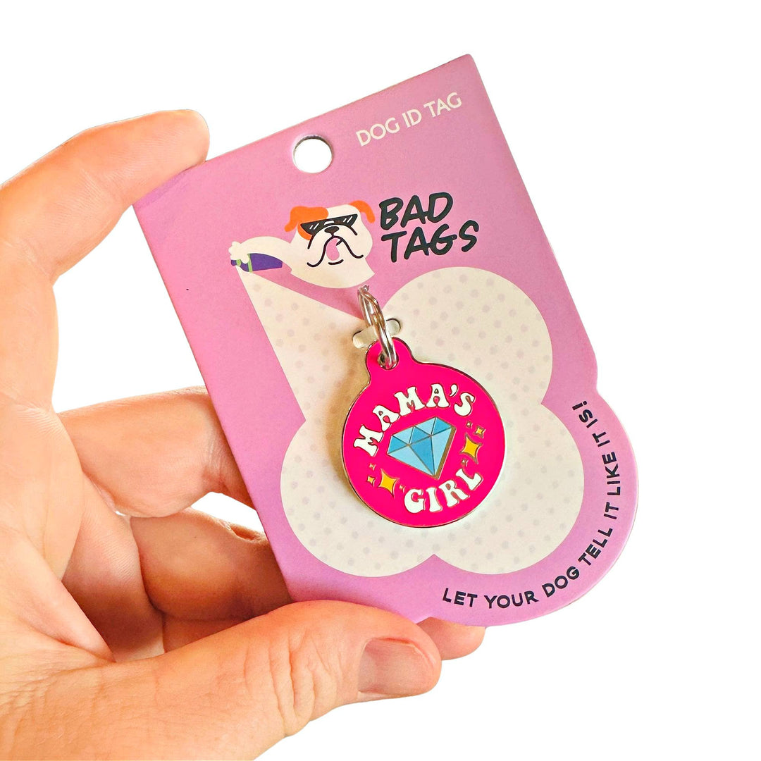 Enamel Dog ID Tag with Personalized QR Code - Mama's Girl: Engraved QR Code / Small 1"