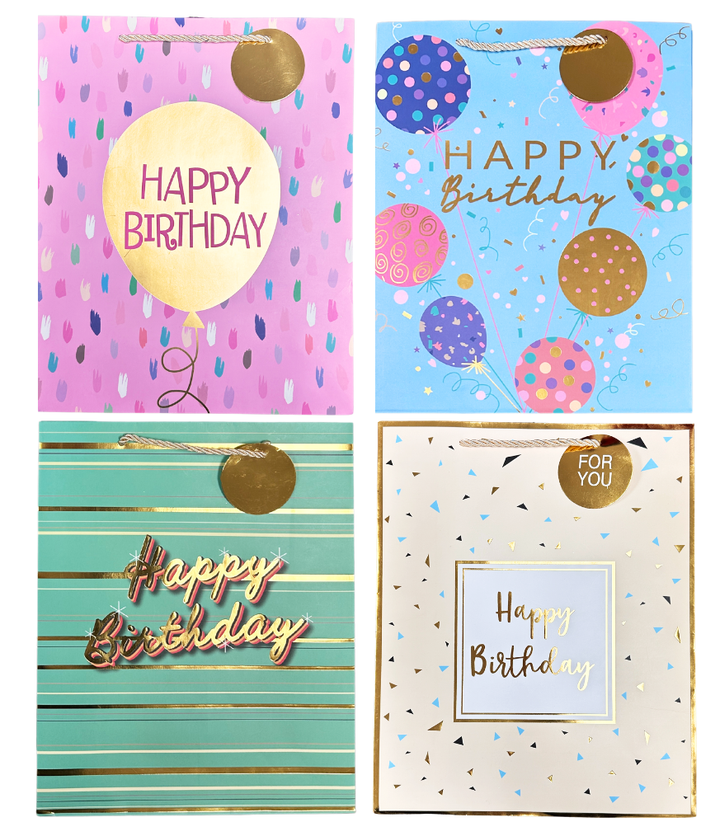 Happy Birthday Gift Bag - Pastel color with patterns: Medium