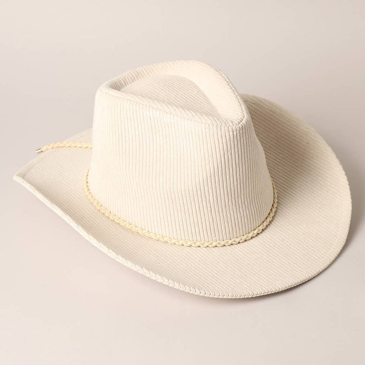 Western Corduroy Braided Band Cowboy Panama Hat: Light Brown / ONE SIZE