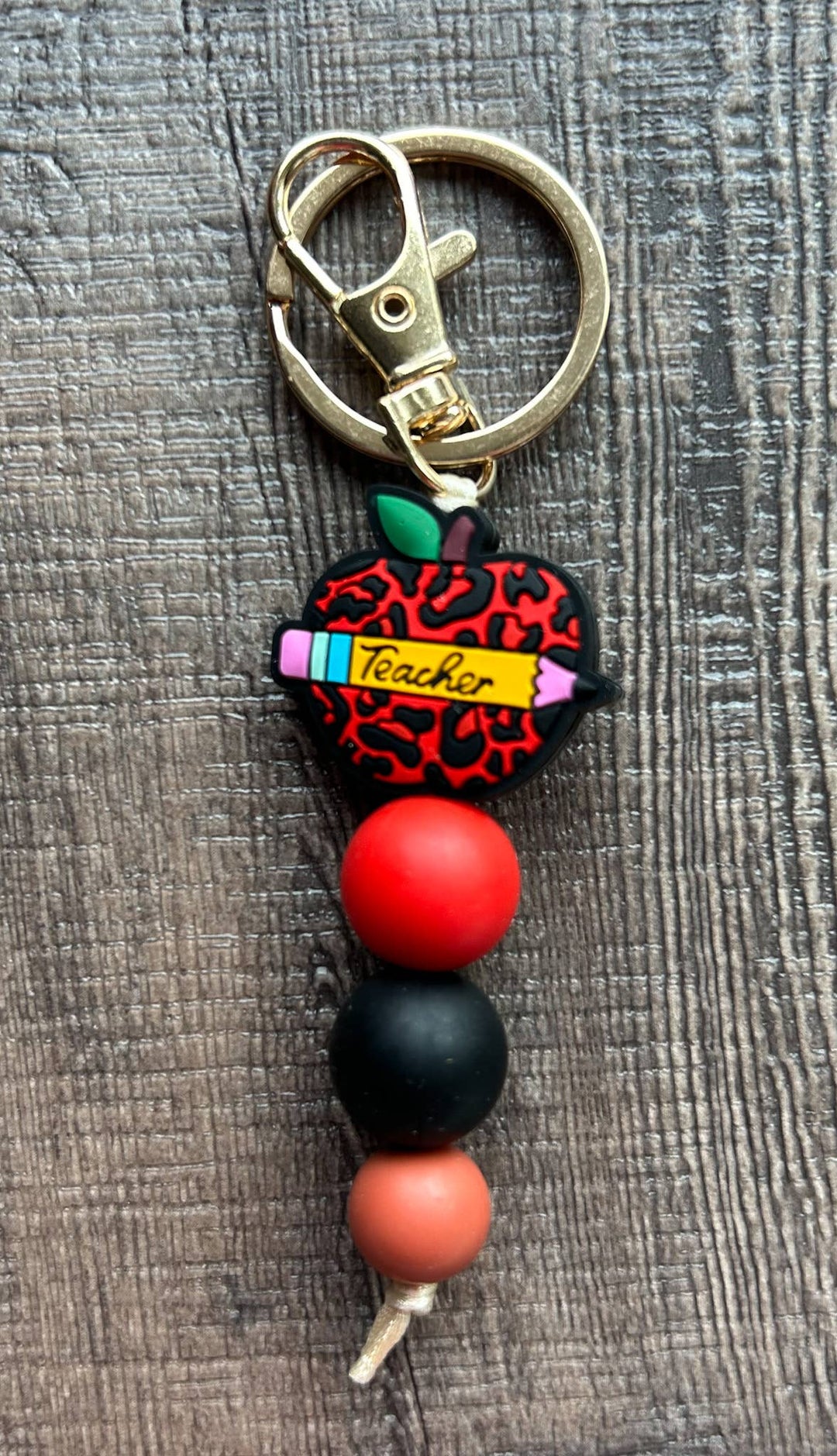 Teacher Focal Bead Small Keychain : Red Apple