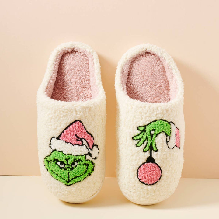 Christmas Monster Home Slippers: Pink