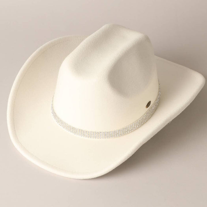 Vegan Felt Star Rhinestone Trim Cowboy Hat: NCP / ONE SIZE