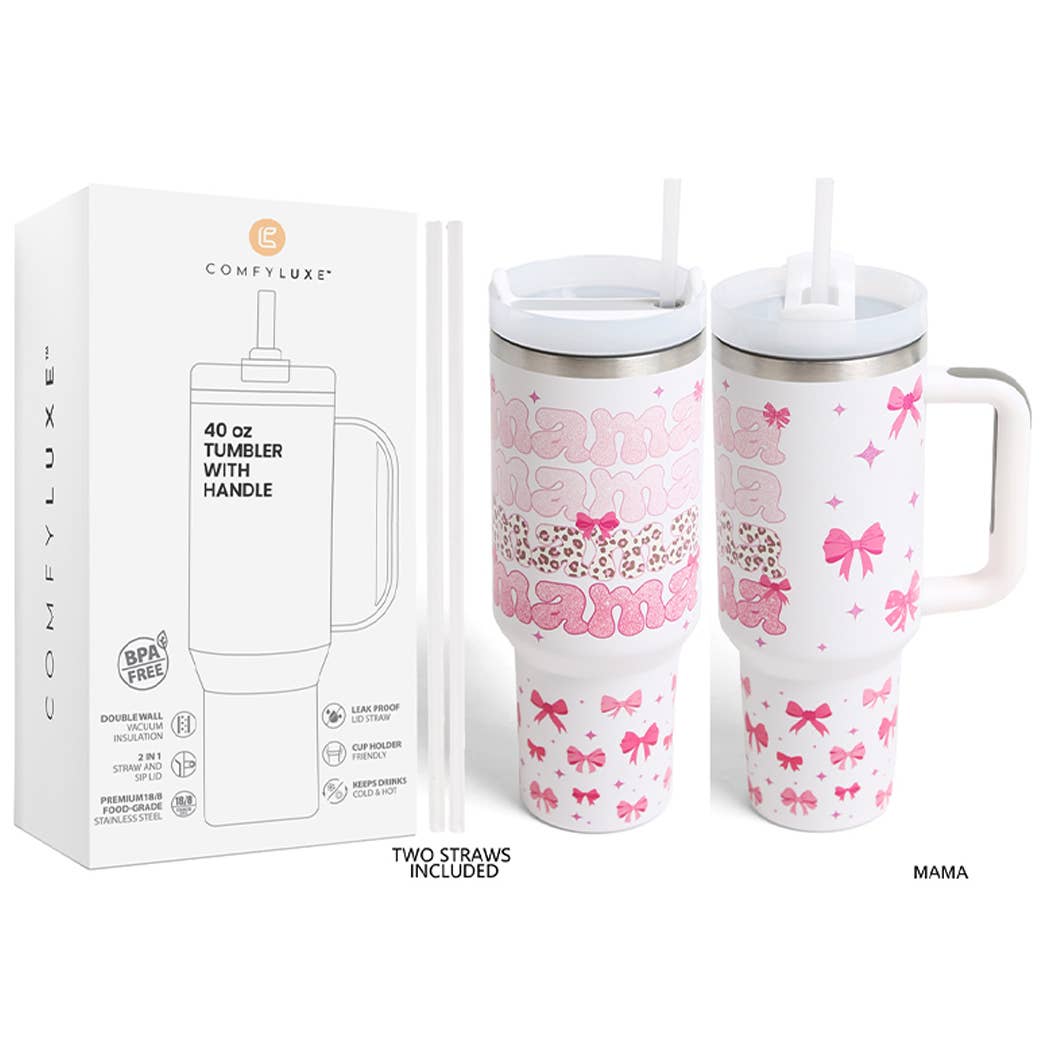 Bow Mama Printed 40oz Tumbler with Handle: MAMA / ONE SIZE