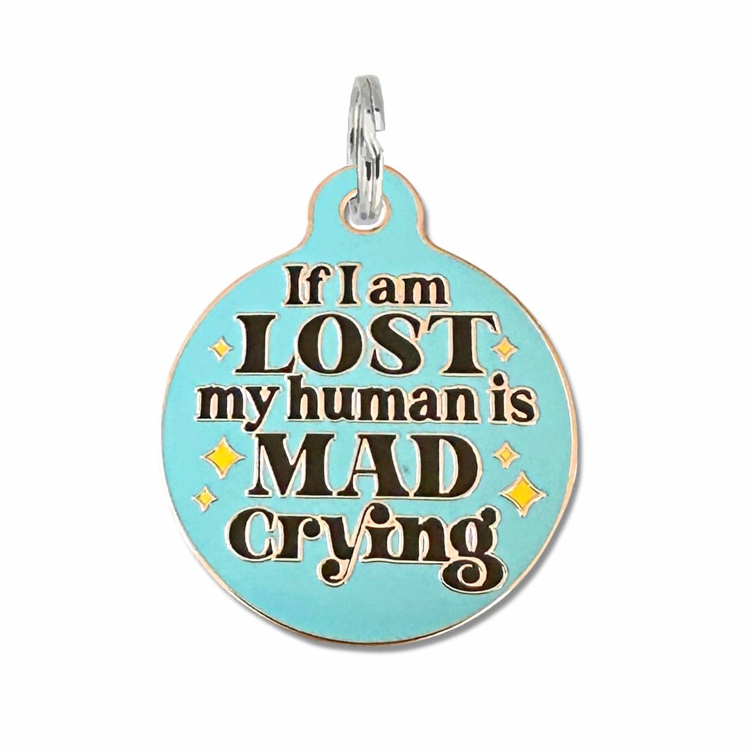 Dog ID Tag with Personalized QR Code - Mad Crying: Large / Light Purple / Engraved QR Code