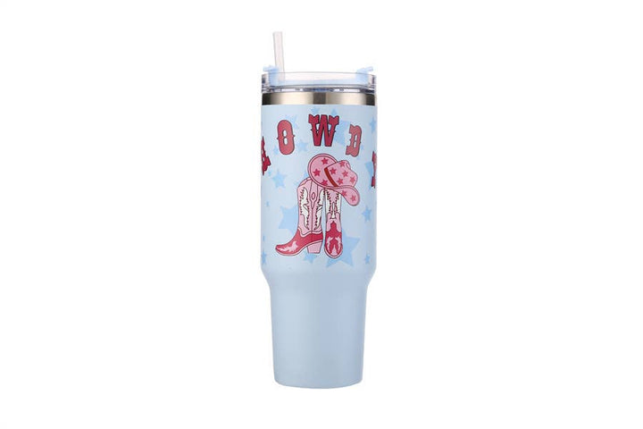Western Theme HOWDY Printed Tumbler with Handle 40oz: Blue