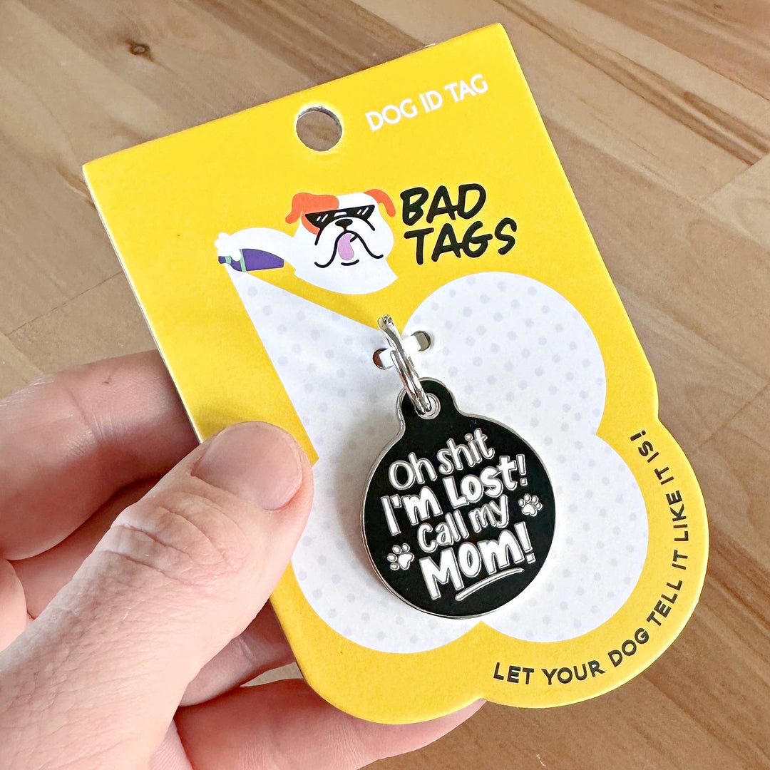 Dog ID Tag w/ Personalized QR Code - Shit I'm Lost Call Mom: Small / Engraved QR Code