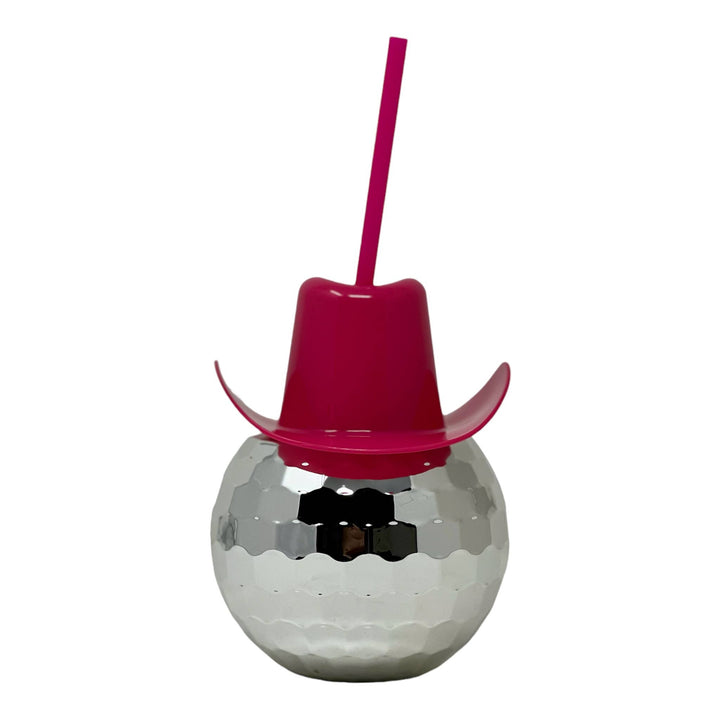 Bolaras Disco Ball Cup with Pink Cowgirl Hat Lid and Straw