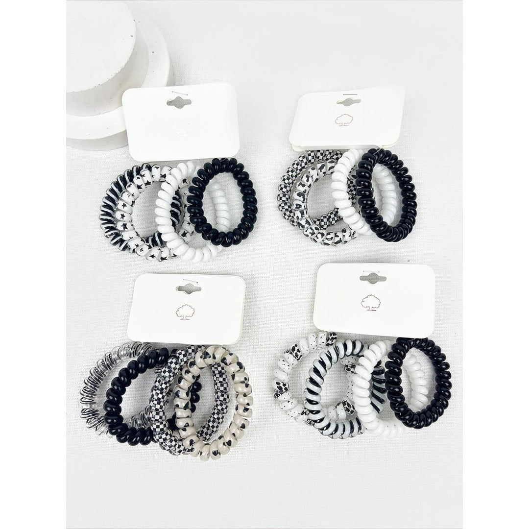 Black and White Multi Design Spiral Hair Ties: MIX COLOR / ONE(12)
