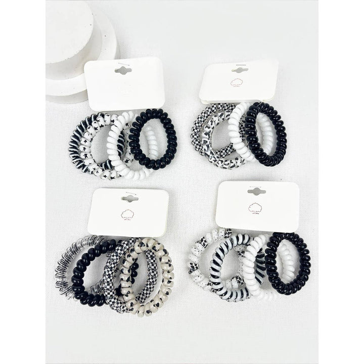 Black and White Multi Design Spiral Hair Ties: MIX COLOR / ONE(12)