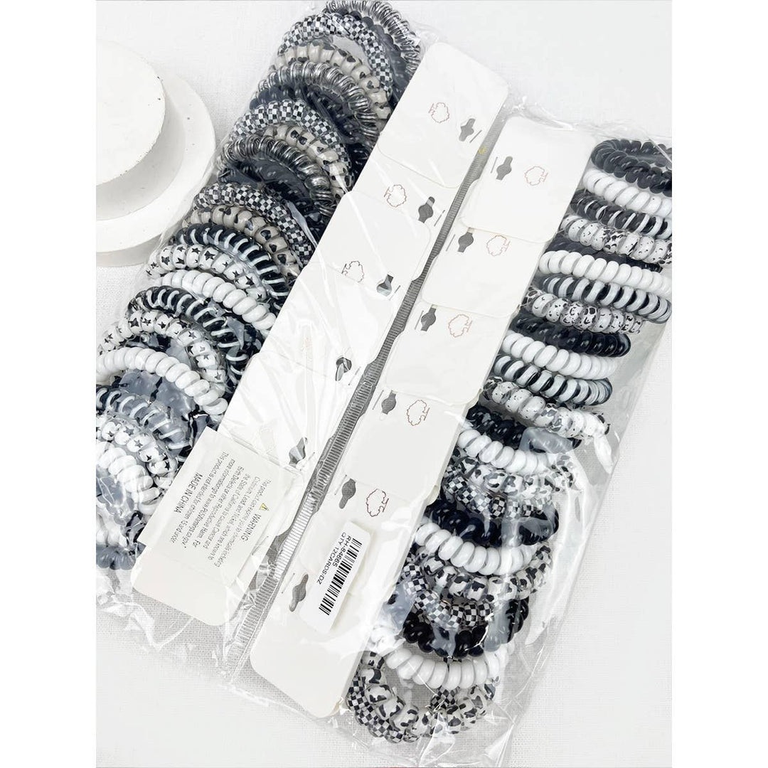 Black and White Multi Design Spiral Hair Ties: MIX COLOR / ONE(12)