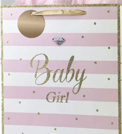 Baby Shower Bag - Baby Mobile & Stripes, glitter accents: Large